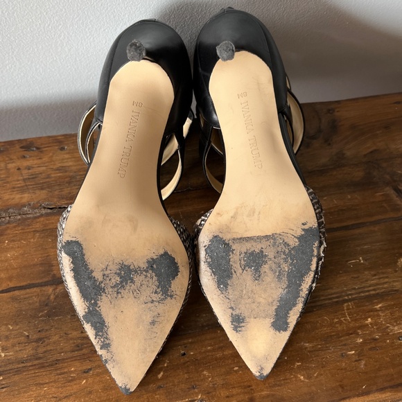 Ivanka Trump 8M gladiator style black & white leather heels with ankle bands. - Picture 9 of 16
